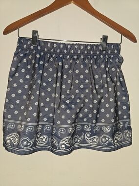 aerie Navy Blue Mini Skirt with White Floral & Paisley Print